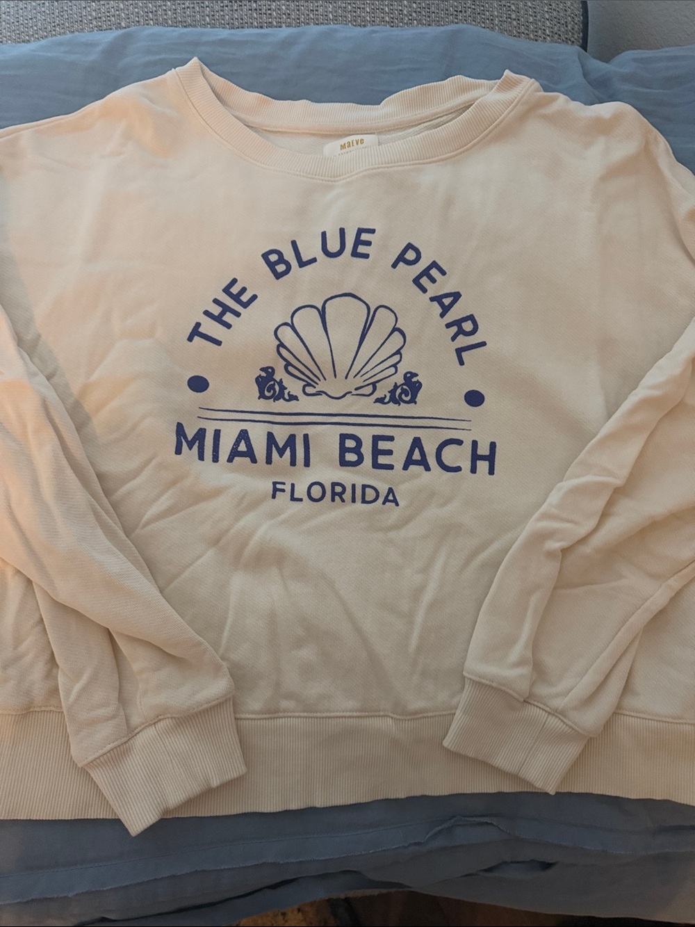 Anthropologie Maeve Cream Sweatshirt with Blue Miami Beach Graphic